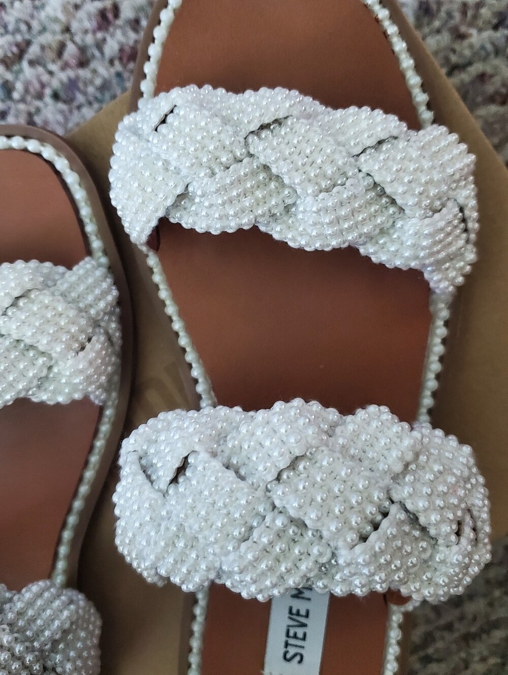Steve Madden Newbie-P White (bone) Beaded Braided Slide Sandals size 7.5 - Picture 3 of 6